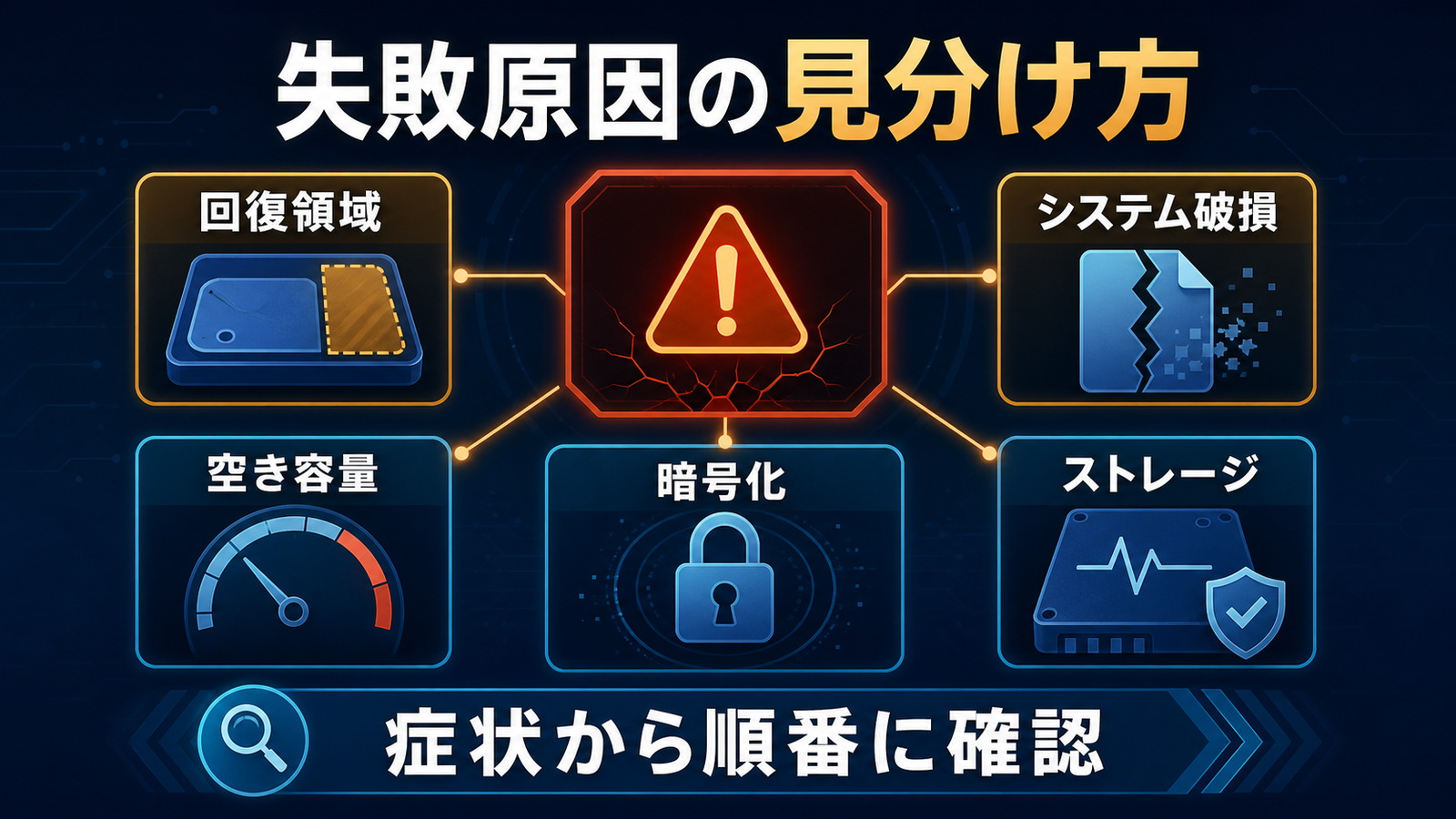 WindowsのPC初期化が失敗する原因を整理した図解