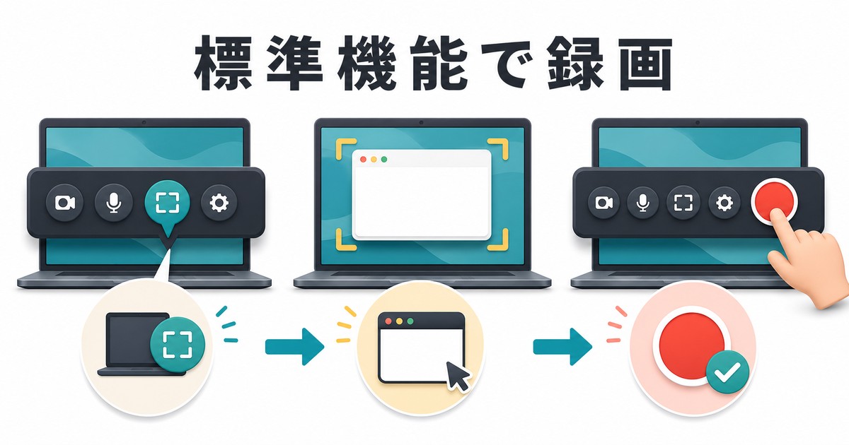 標準機能で画面録画を始める流れの図解