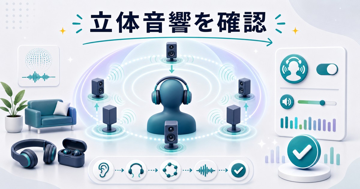 立体音響や空間オーディオを確認する図解