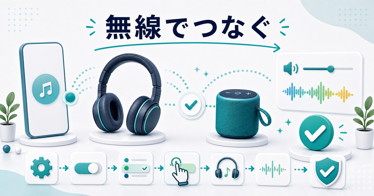 無線スピーカーとヘッドフォンを接続する図解