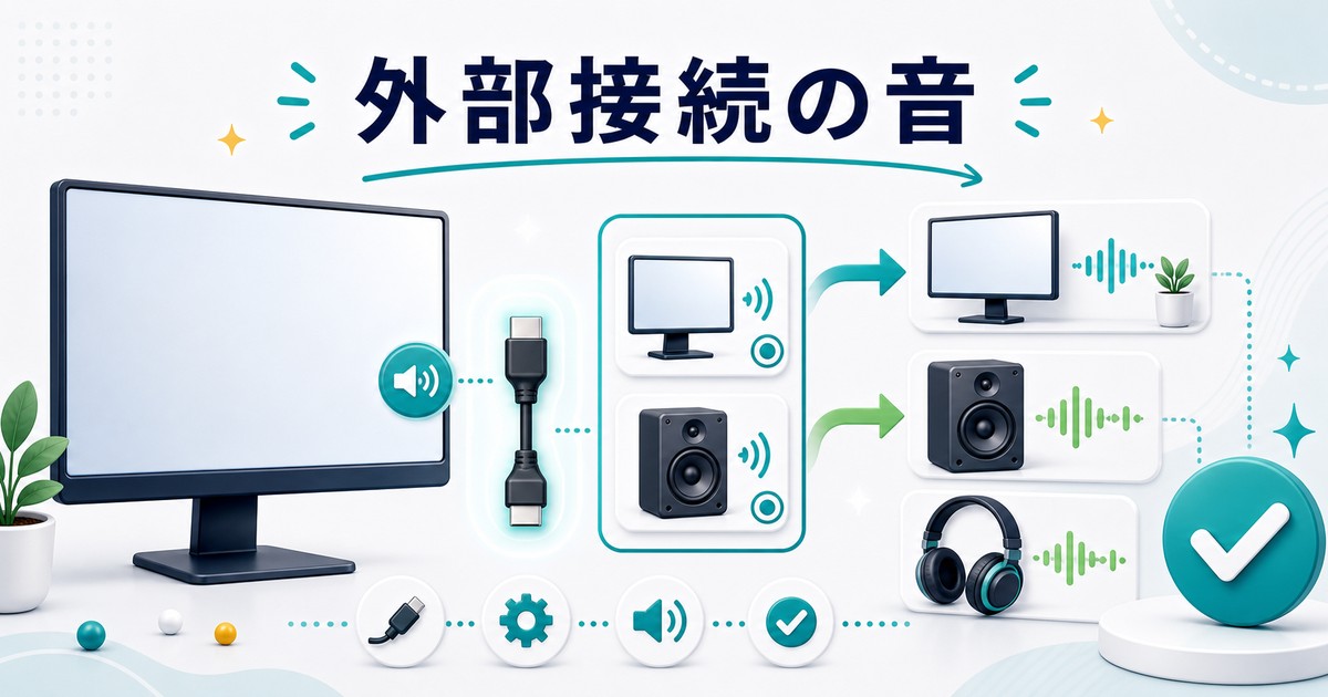 外部画面接続時の音声出力を確認する図解