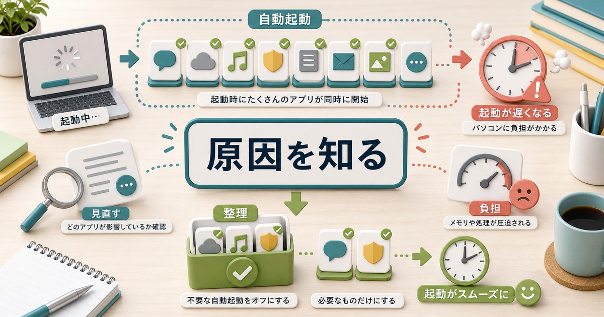 スタートアップアプリが起動を遅くする仕組みの図解