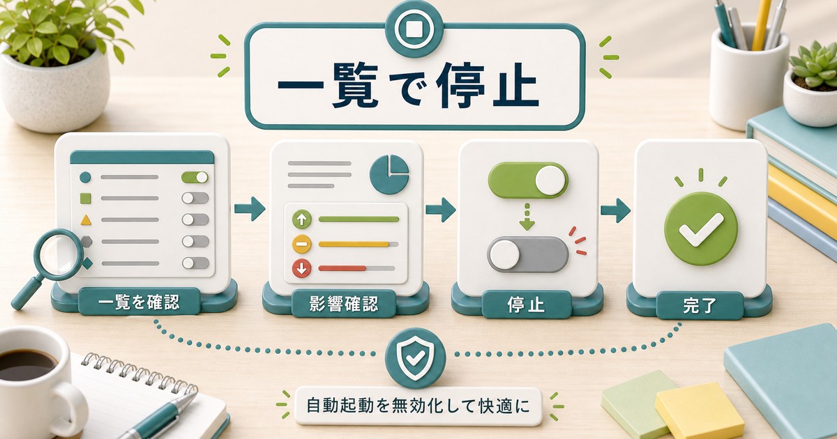 スタートアップ一覧から不要なアプリを停止する手順の図解
