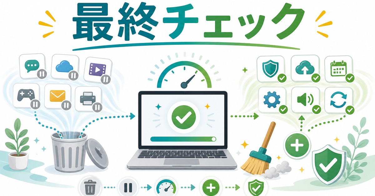 スタートアッププログラム管理の最終チェックを示す図解