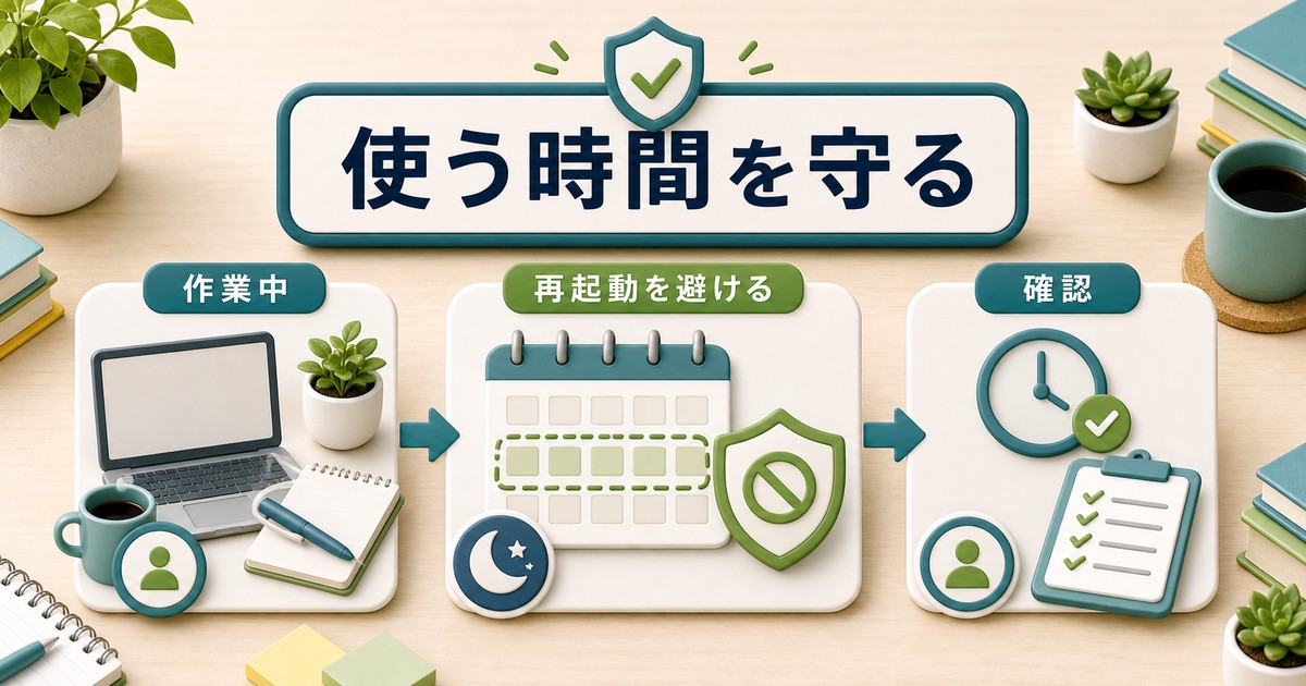 作業中の再起動を避けるアクティブ時間設定の図解
