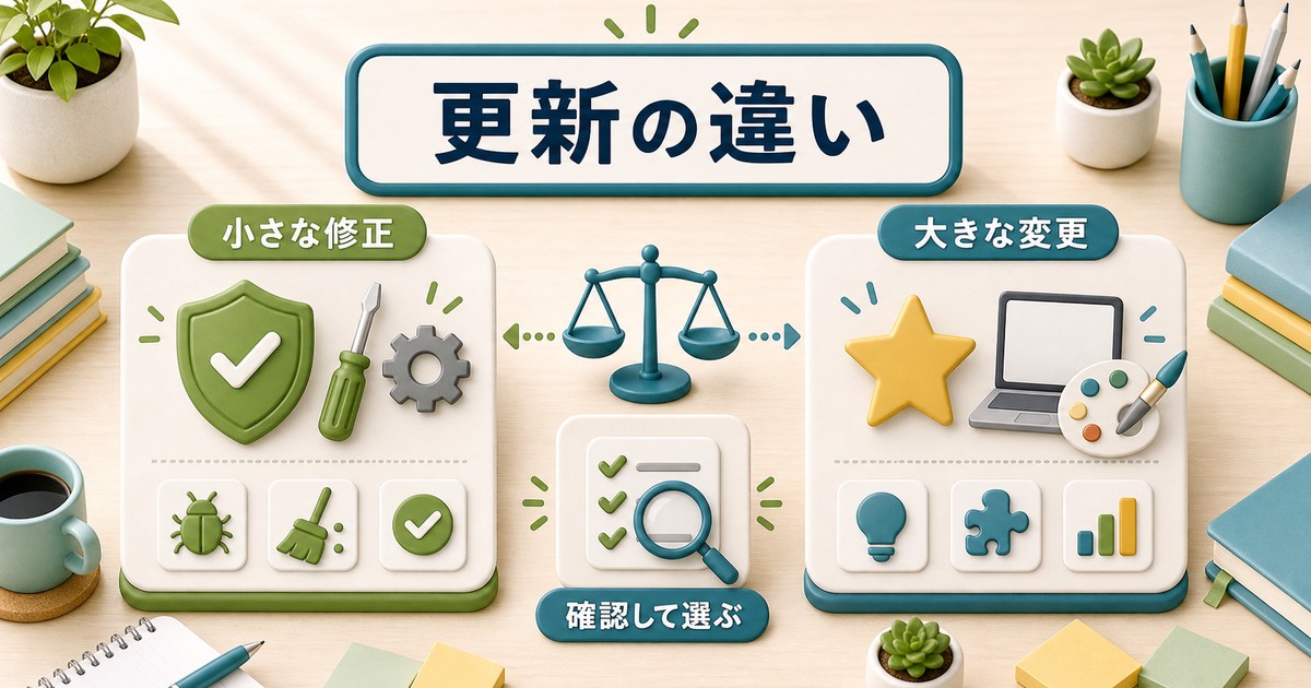 品質更新と機能更新の違いを比較する図解