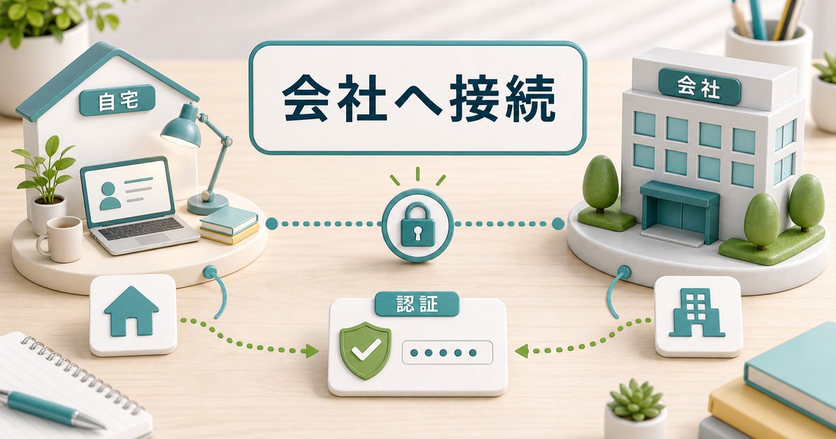 自宅から会社へ安全に接続する流れの図解