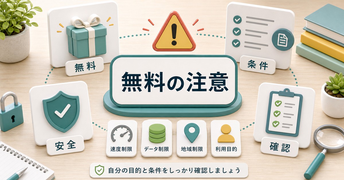 無料VPNサービスを選ぶ時の注意点を整理した図解