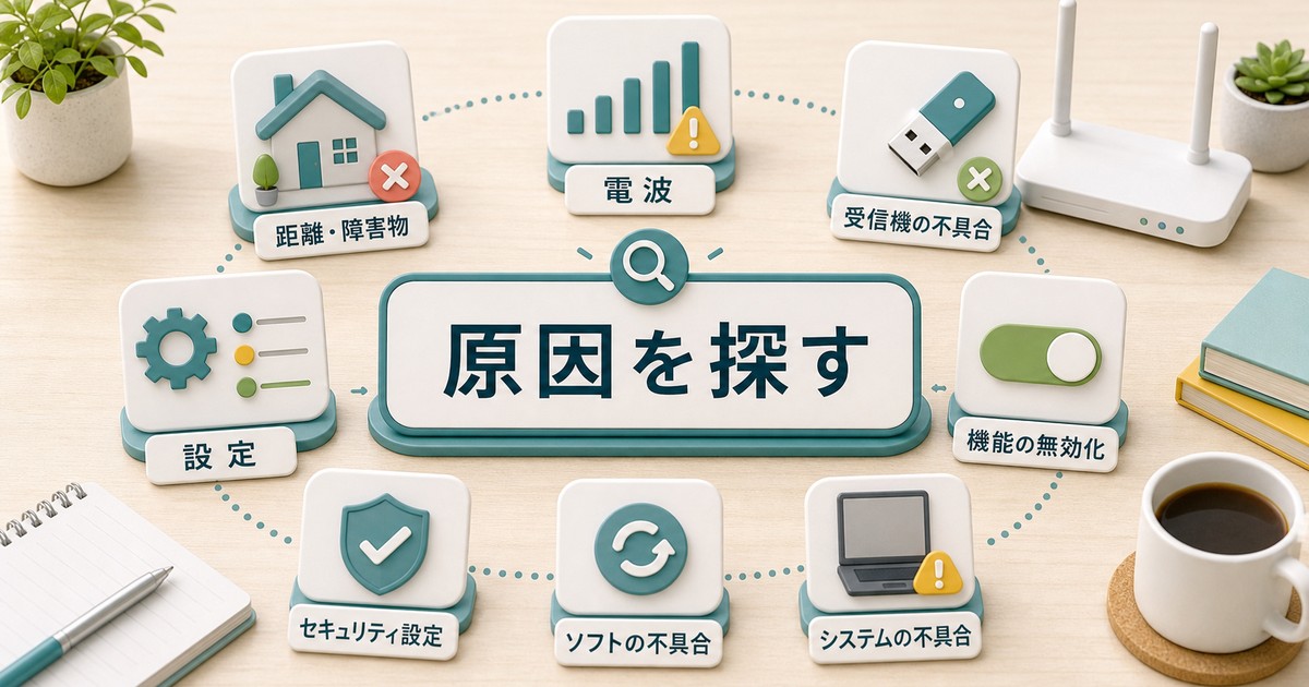 無線接続が表示されない原因を整理する図解