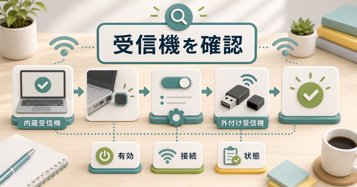 無線受信機の有効化と状態確認の図解