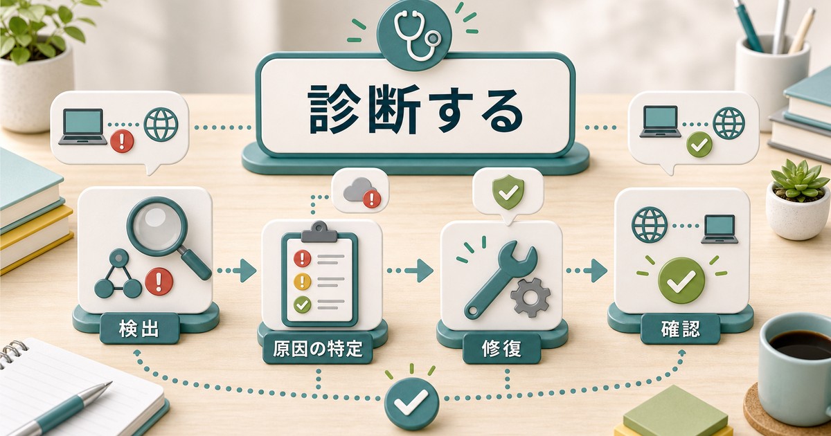 無線接続を診断して修復する流れの図解