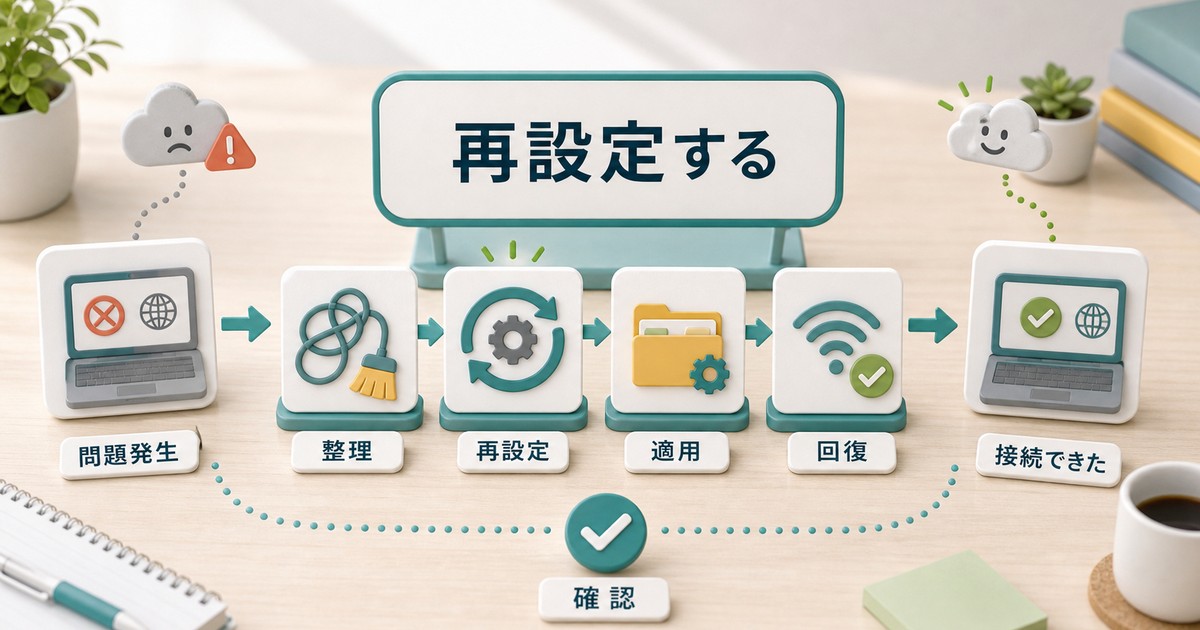 接続設定を再設定して回復する流れの図解