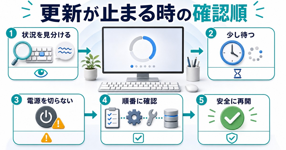Windows Updateが止まったときの安全な確認順をまとめた情報画像