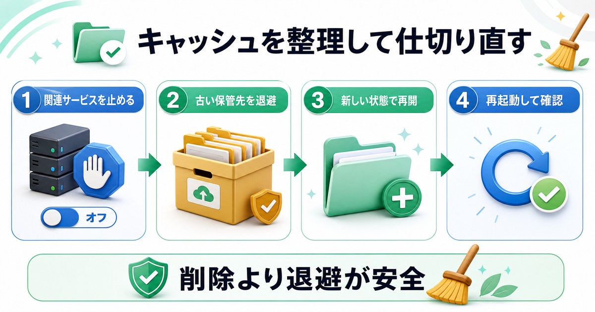 更新キャッシュを整理して仕切り直す流れの情報画像