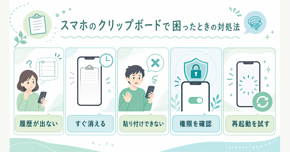 履歴が出ない、消える、貼れない時の確認順を整理した図