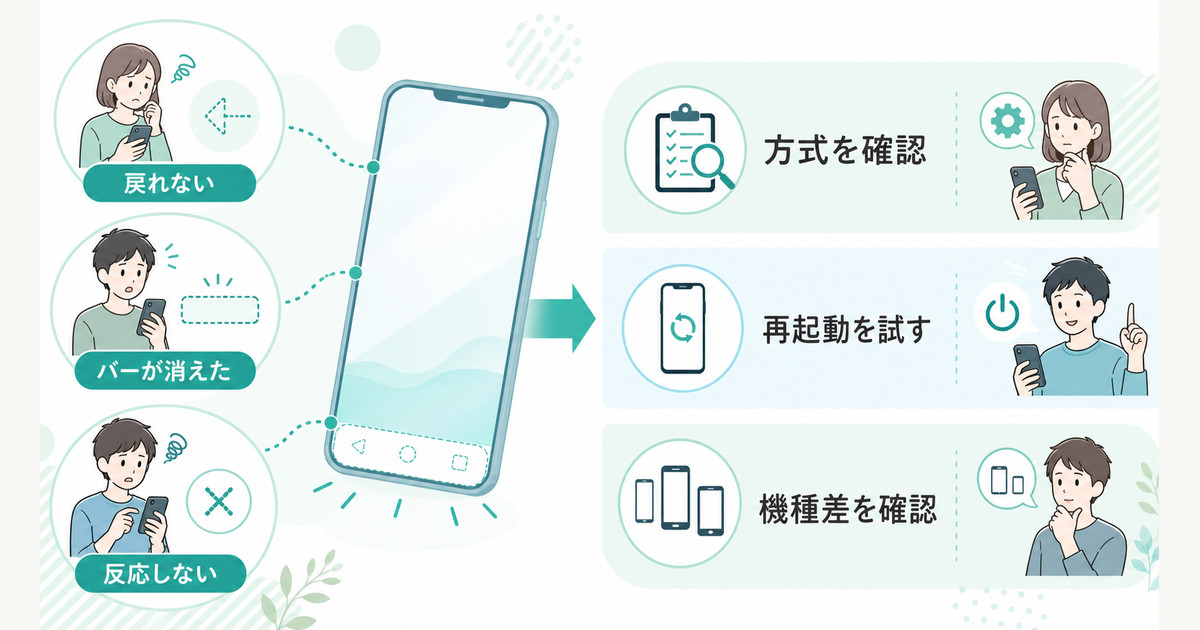 戻れない、バーが消えた、反応しない時の確認順を整理した図