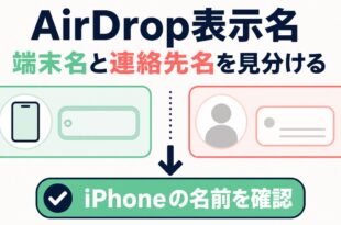 AirDropの端末名と連絡先名を見分け、iPhoneの名前を確認する図解
