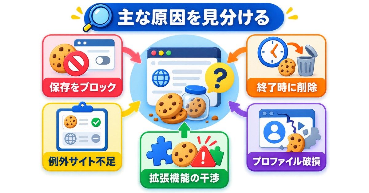 Cookieが保存されない主な原因を切り分ける図解