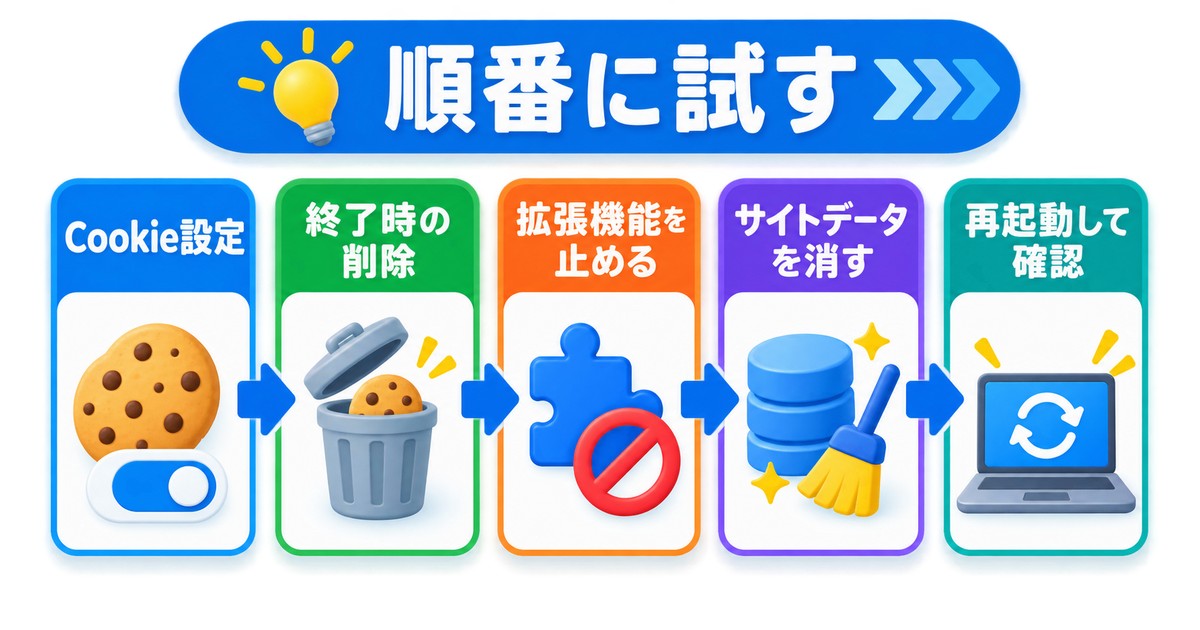 Cookieトラブルを順番に直す基本手順の図解