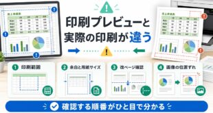 Excelの印刷プレビューと実際の印刷結果が違う時に確認する順番を整理したアイキャッチ画像