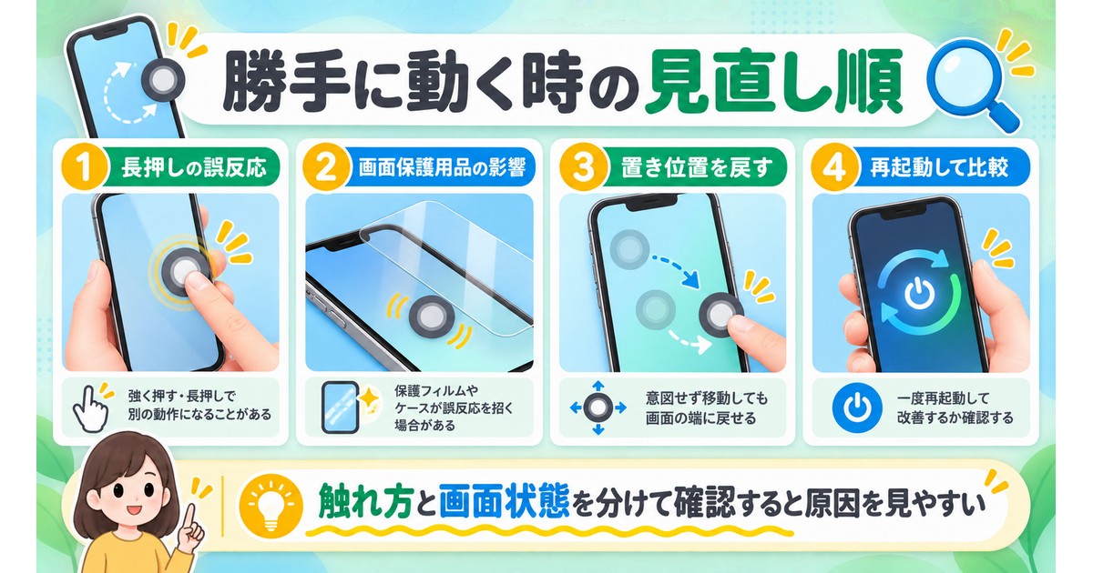 AssistiveTouchが勝手に動く時の対処順を示す図解