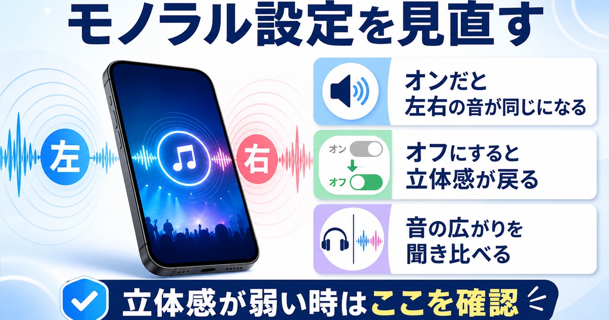 モノラルオーディオ設定を見直すポイントをまとめた日本語画像