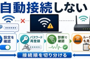 MacのWi-Fiが自動接続しない時の確認順をまとめたアイキャッチ画像