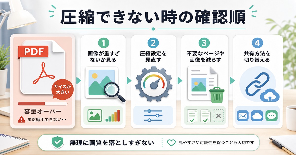 PDFを圧縮できない時の確認順を整理した日本語画像