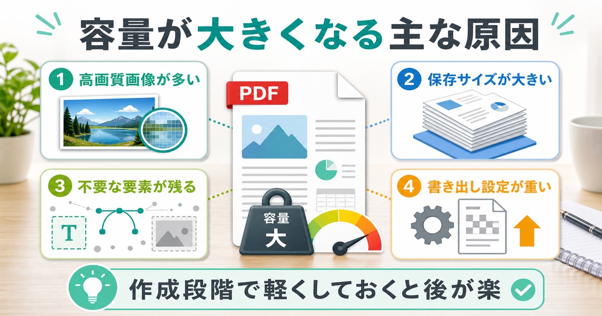 PDFの容量が大きくなる主な原因を整理した日本語画像