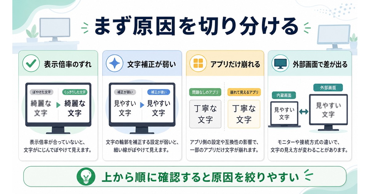 Windowsで文字がぼやける主な原因を切り分ける図解