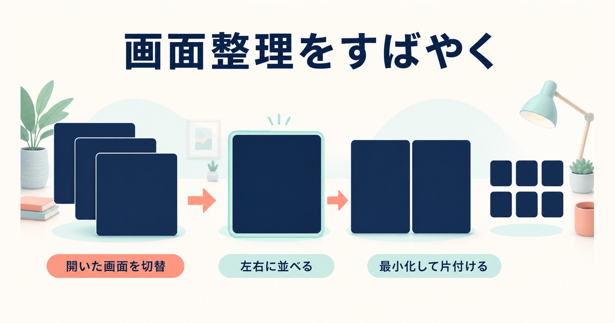 Windowsで開いた画面を切り替え左右に並べて整理する図