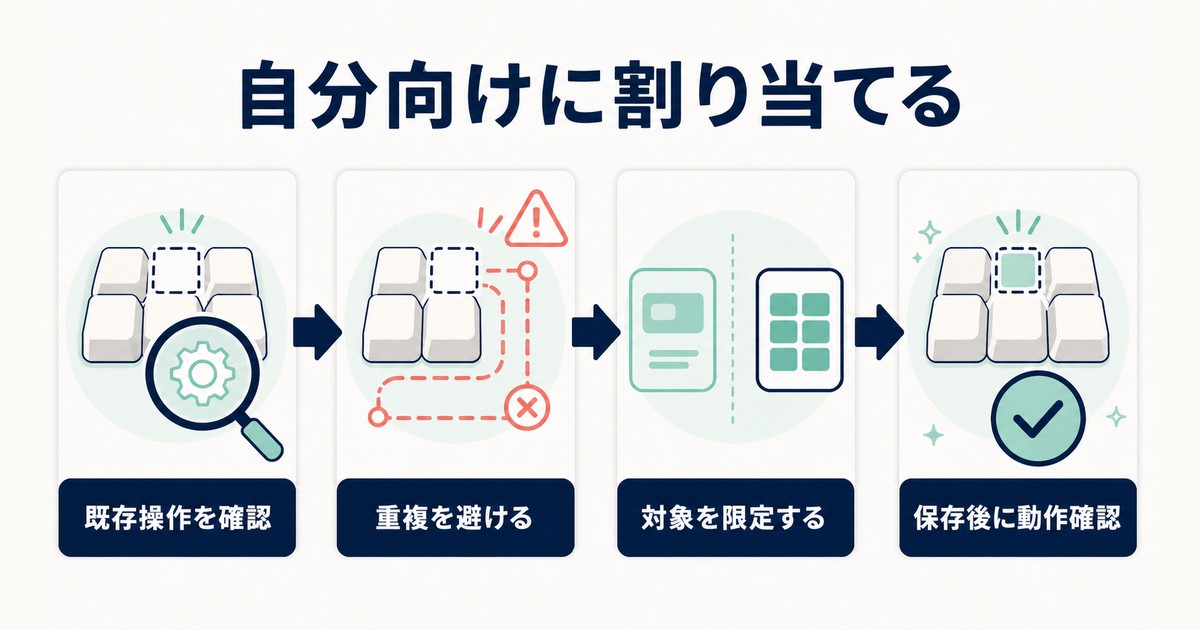 Windowsでショートカットを安全に再割り当てする確認順の図