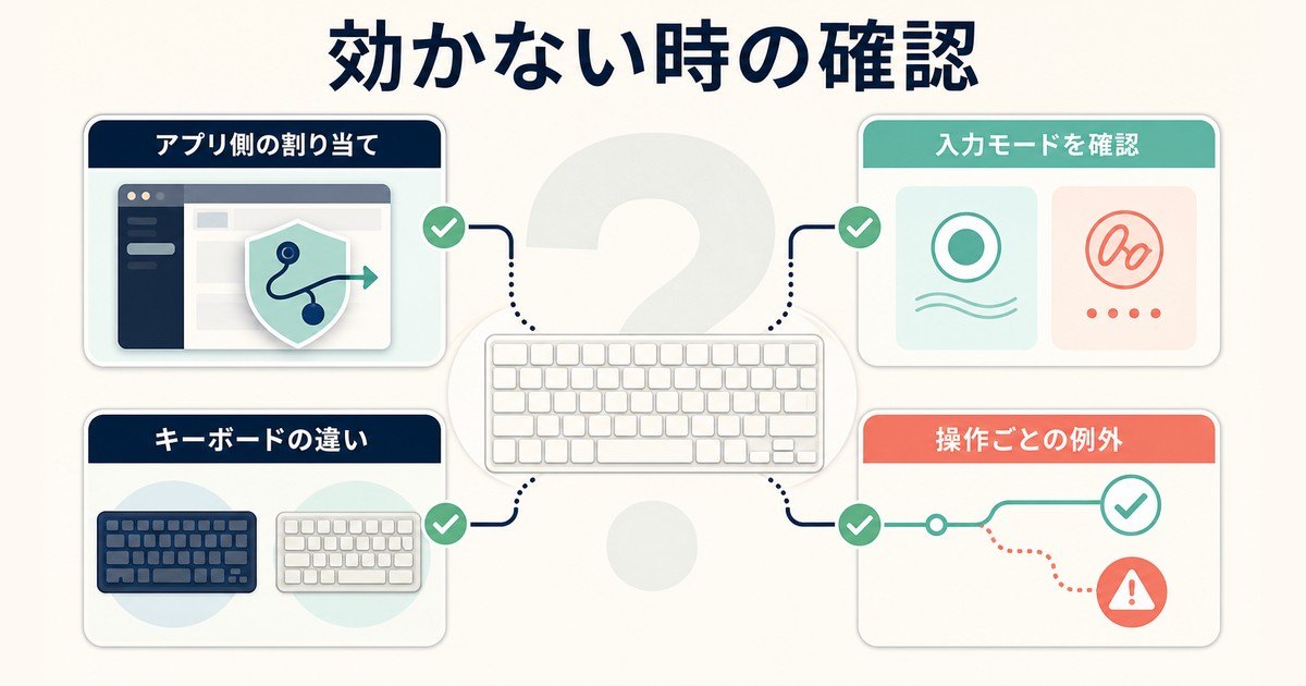 Windowsショートカットが効かない時に確認する四項目の図