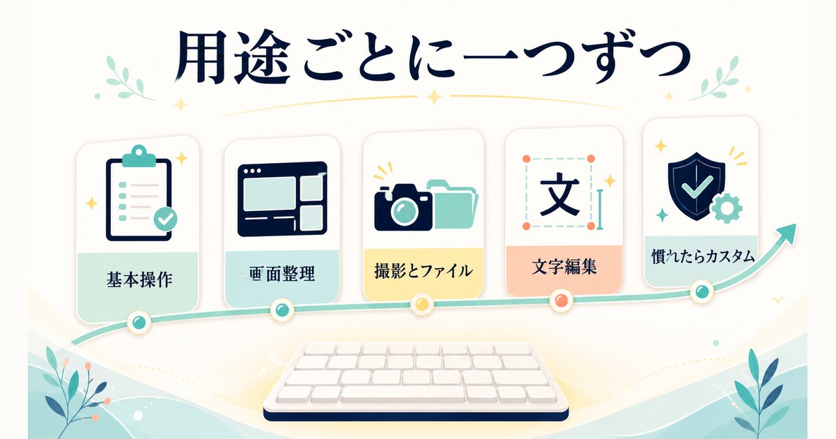 Windowsショートカットを用途ごとに少しずつ覚えるまとめ図