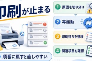 Windowsの印刷スプーラーが止まる時の確認順をまとめたアイキャッチ画像