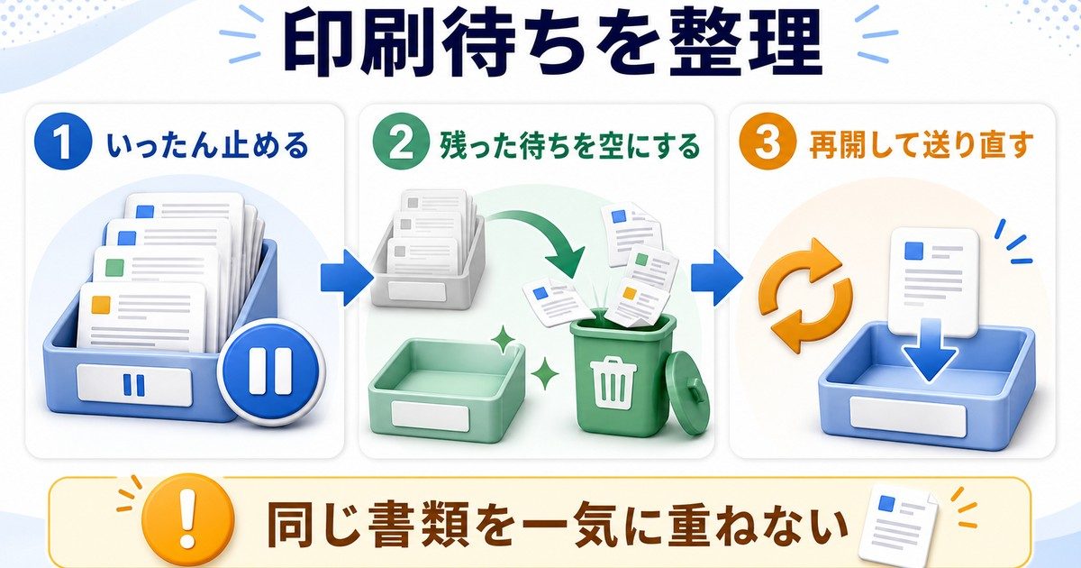 印刷待ちを空にしてから再開する順番を整理した図解