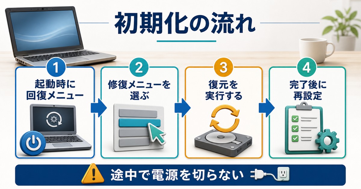Windows Vistaを初期化する基本手順を順番で整理した日本語画像