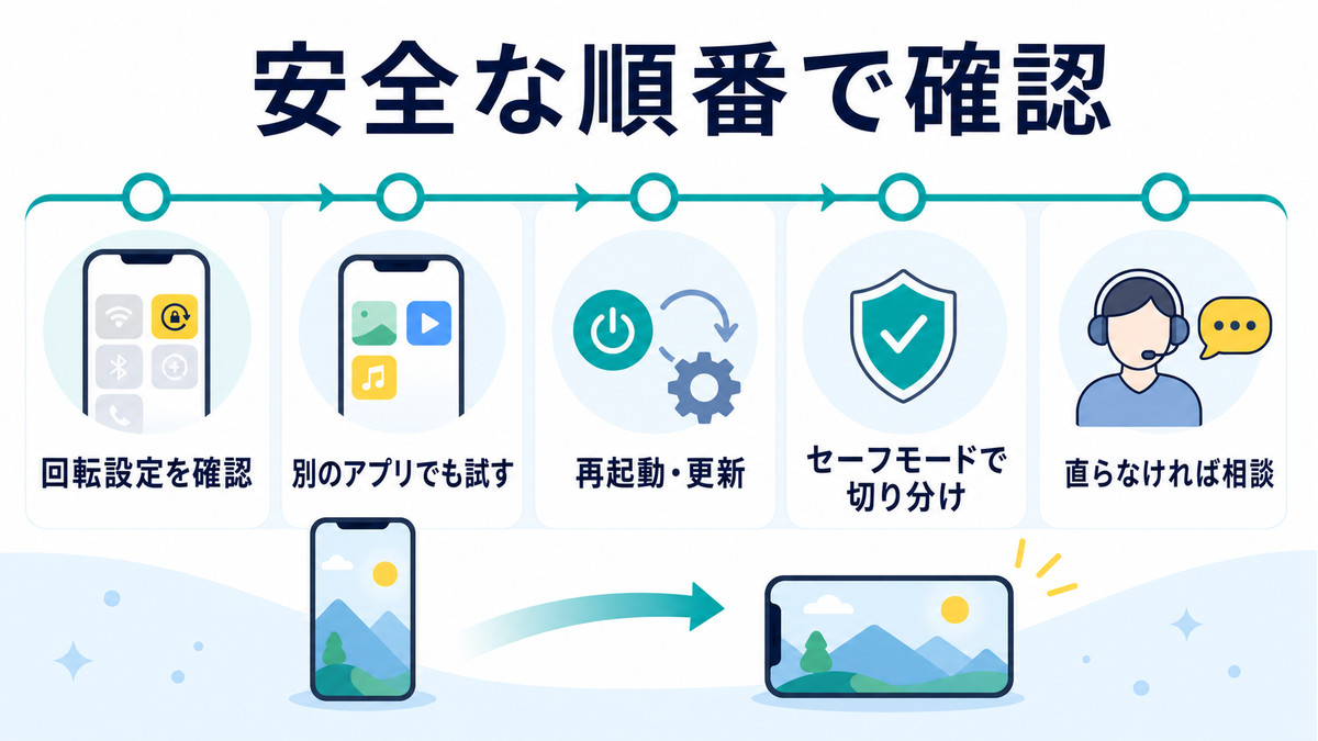 Androidの自動回転が動かない時に安全な順番で確認する対処法の図解