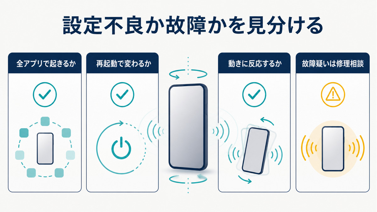 画面回転の設定不良とモーションセンサー故障を見分けるポイントの図解