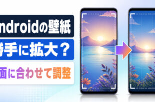Androidの壁紙が勝手に拡大される原因と画面に合わせる調整を示す図解