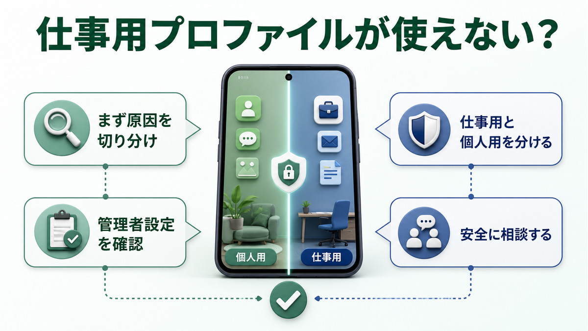 Androidの仕事用プロファイルが使えない時に原因を切り分けるための図解