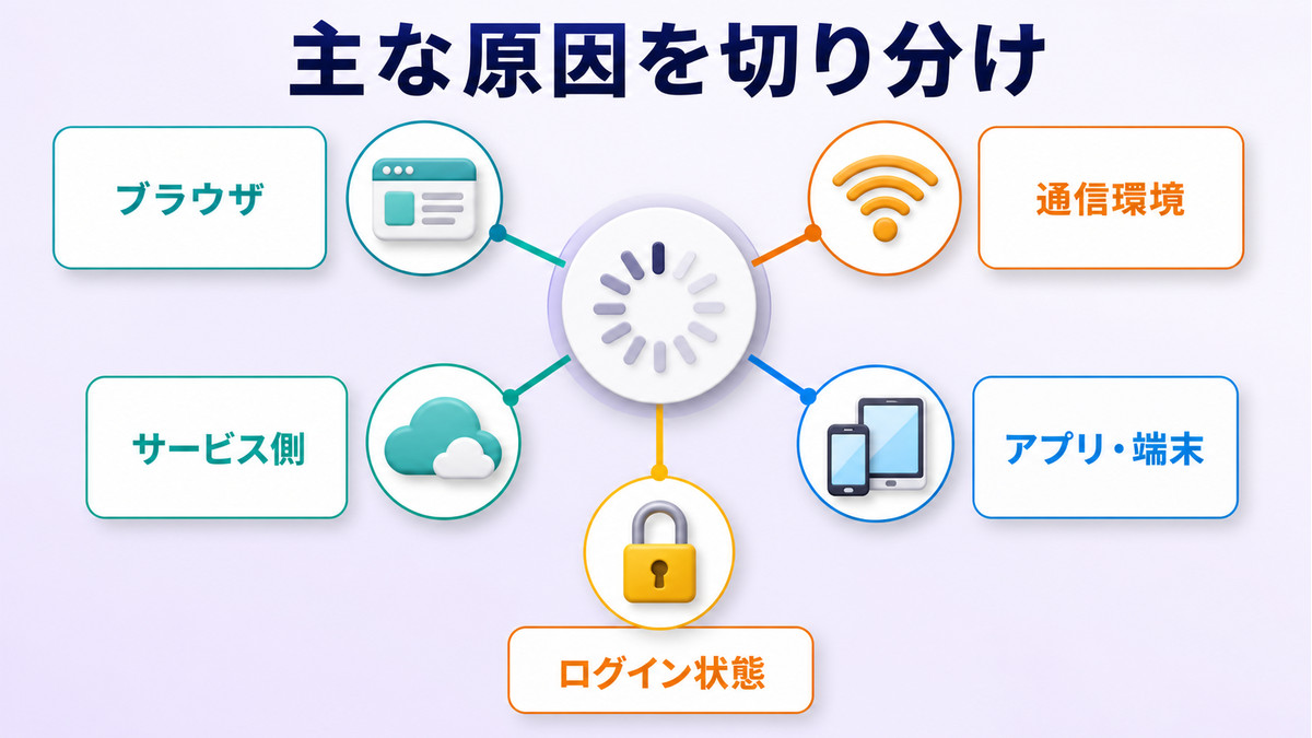 Canvaが開かない主な原因をブラウザや通信などに切り分ける図解