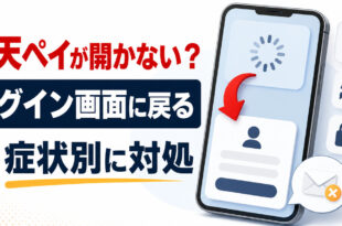 楽天ペイが開かない・ログイン画面に戻る時の症状別対処を示すアイキャッチ画像