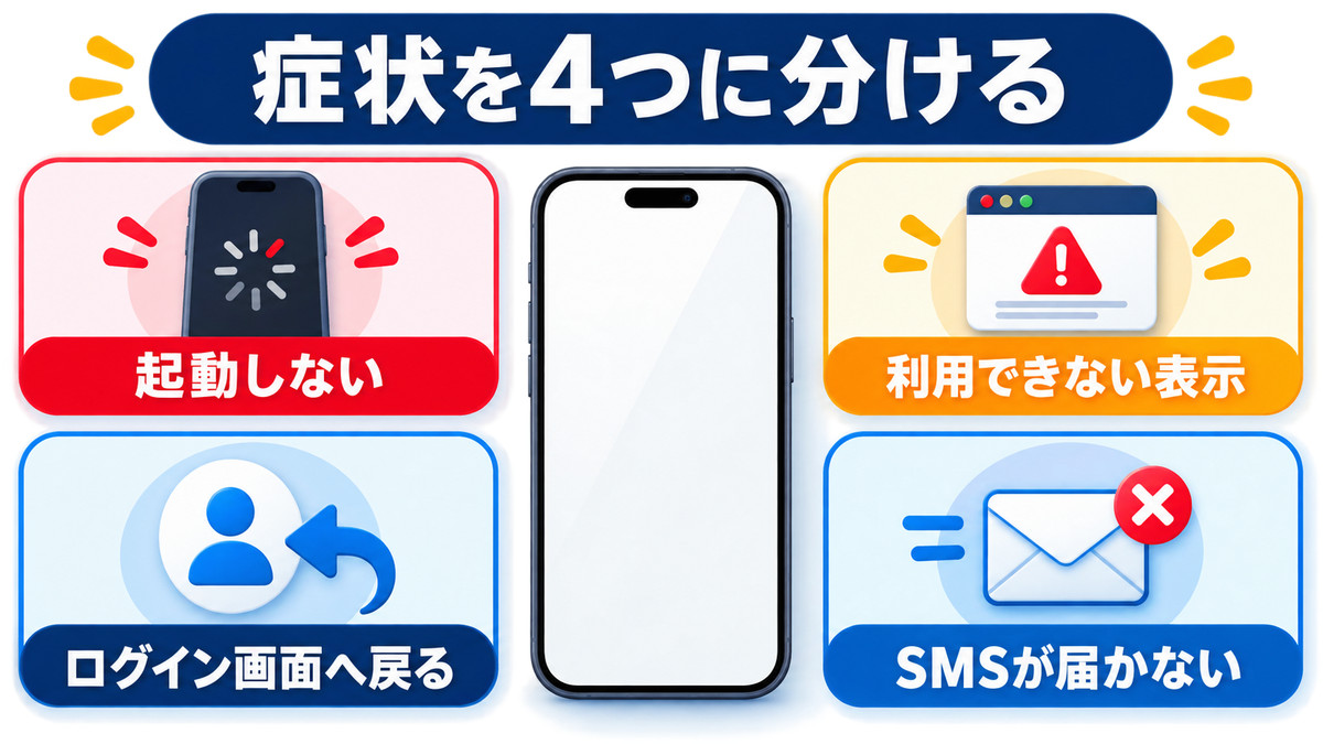 楽天ペイが開かない時の4つの症状を分ける図