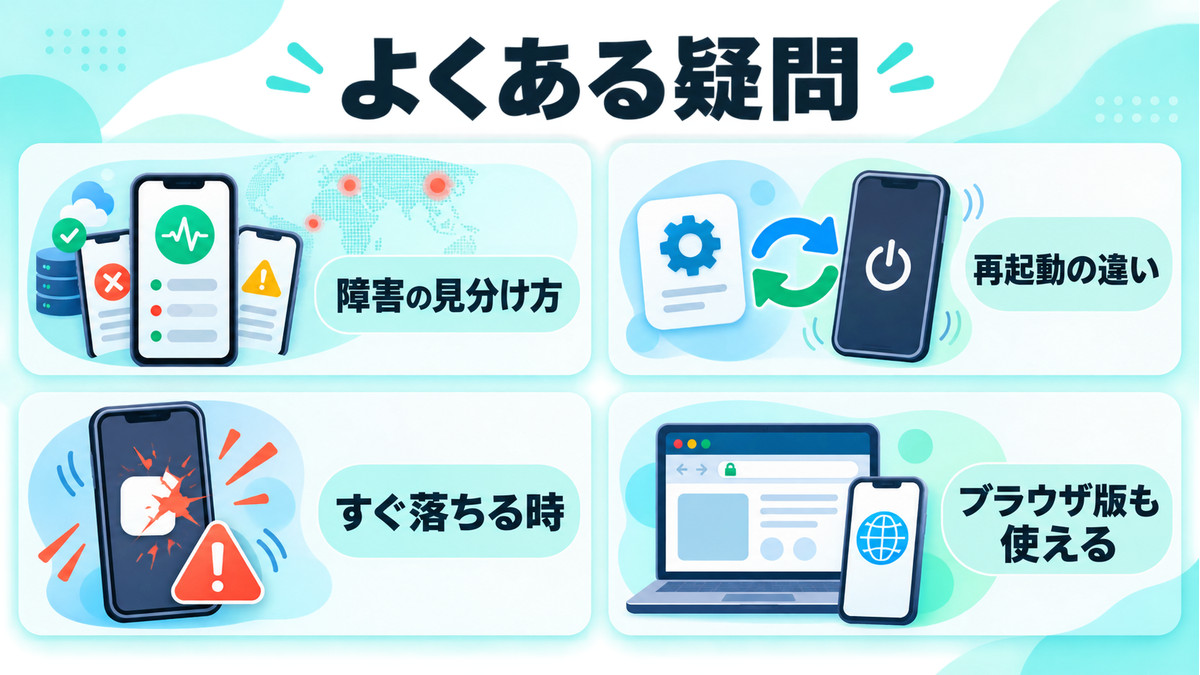 Xが開かない時の障害の見分け方や再起動の違いなどよくある疑問を整理した図解
