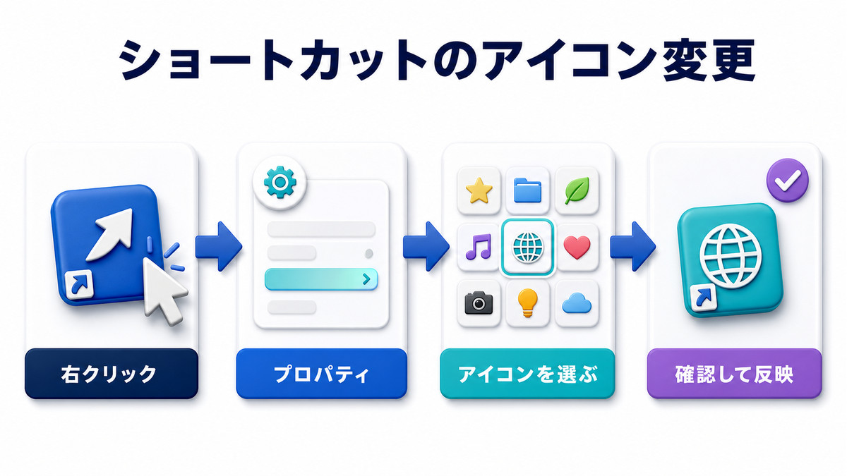 ショートカットのアイコンを右クリックから変更する流れ