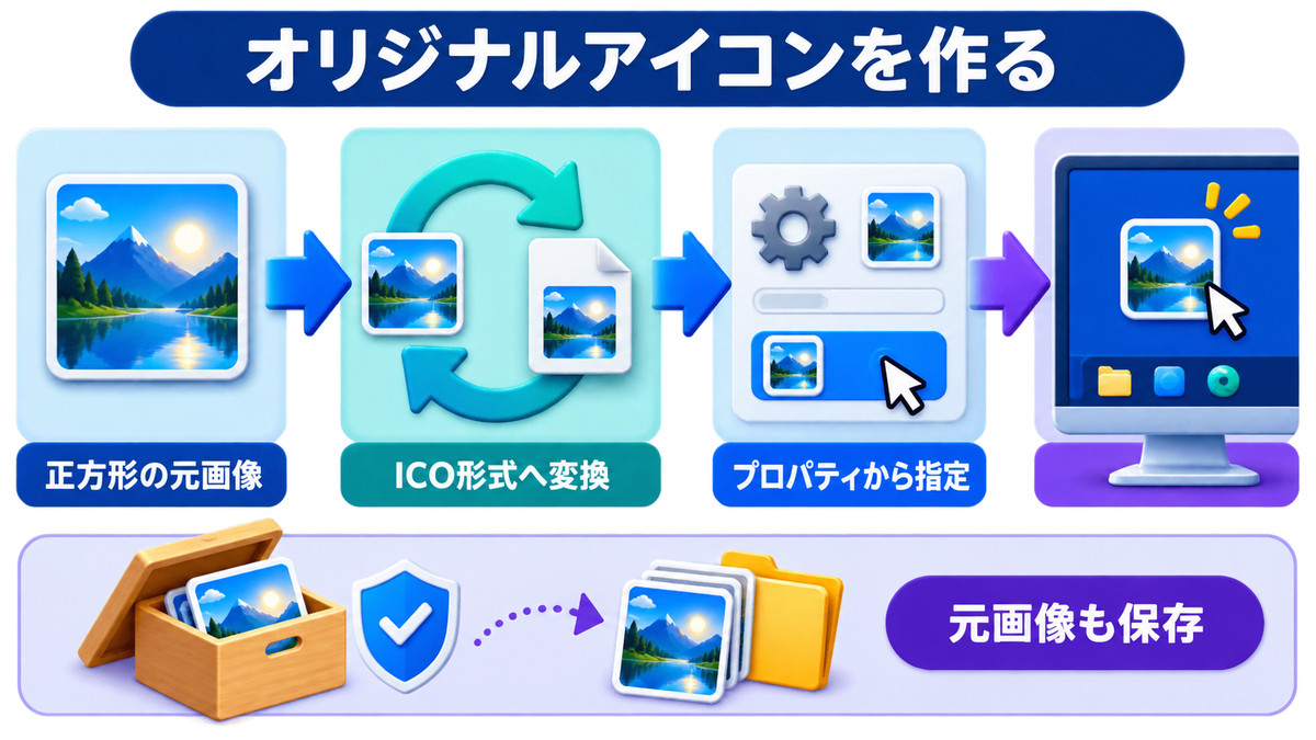 正方形の元画像からICO形式のオリジナルアイコンを作る流れ