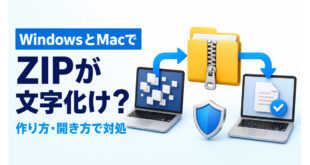 WindowsとMac間のZIP文字化けを作り方と開き方で対処する方法を示すアイキャッチ
