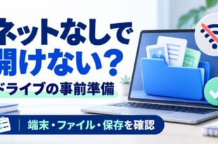 Googleドライブをオフラインで開く前のファイルと端末の準備を示す図