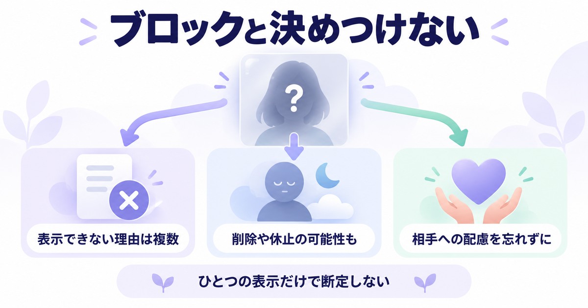 ブロックと決めつけない:表示できない理由は複数、削除や休止の可能性も、相手への配慮を忘れずに